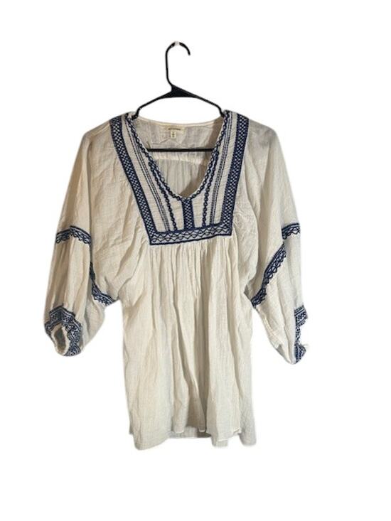 Max Studio Tops - Max Studio Wide Sleeve Embroidered Cotton Boho Top Blouse White Blue Women Sm